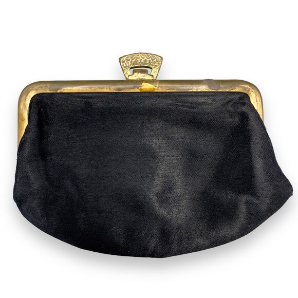 Lewis Black Fabric Clutch Purse Metal Frame Kiss Lock Closure Womens USA‎ Made - Picture 2 of 10